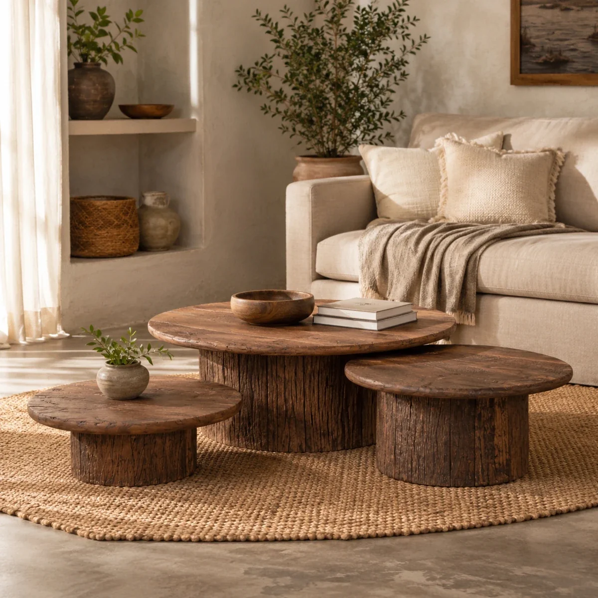 Rustic Round Nested Coffee Tables - Option 1