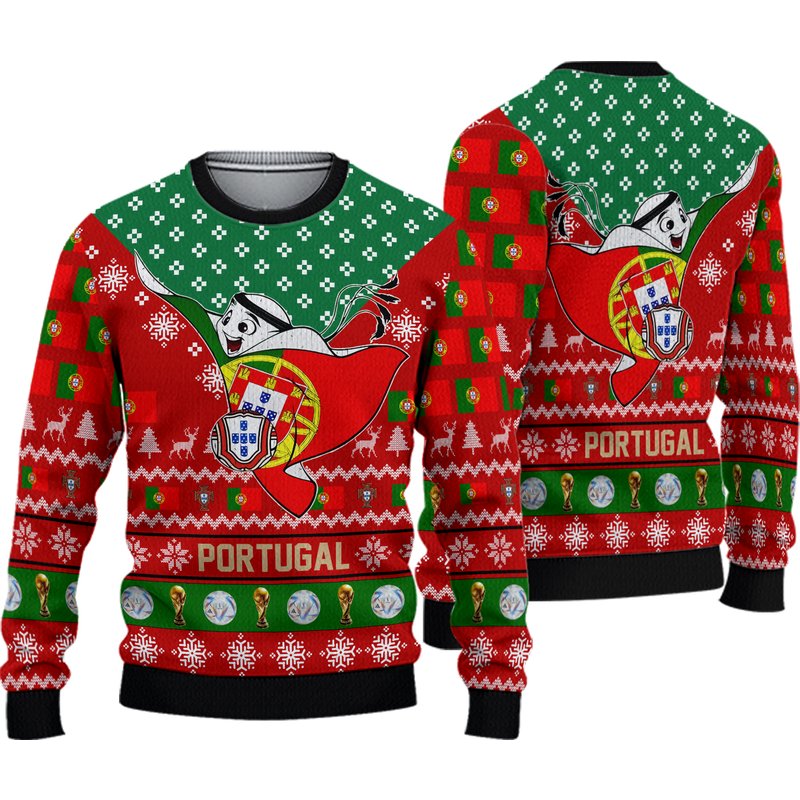 Portugal Ugly Christmas Sweater Mascot Qatar Soccer Team — Chandails pour hommes