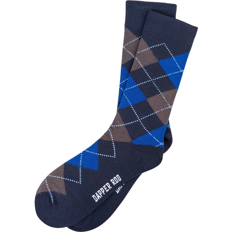 Argyle Tartan Blue Bamboo Socks By Dapper Roo Novelty Fun Dress Sock — Chaussettes fantaisie