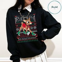 Rudolph The Red Nosed Reindeer Christmas Sweatshirt, Rudolph Xmas Sweatshirt — Sweats à capuche pour hommes
