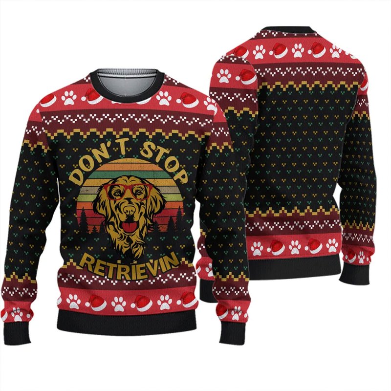 Dont Stop Retrievin Golden Retriever Ugly Knitted Christmas 3d Sweater — Chandails pour hommes