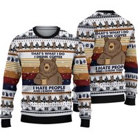 Bear Drinking Coffee Ugly Knitted Christmas 3d Sweater