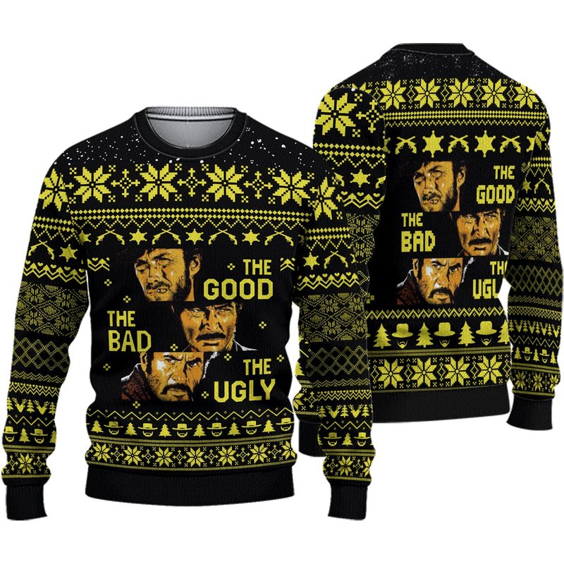 The Good The Bad And The Ugly Ugly Knitted Christmas 3d Sweater — Chandails pour hommes