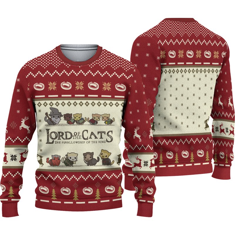 Cat Lord Of The Cats Ugly Knitted Christmas 3d Sweater — Chandails pour hommes