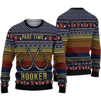 Part Time Hooker Fishing Ugly Knitted Christmas 3d Sweater — Sweats à capuche pour hommes