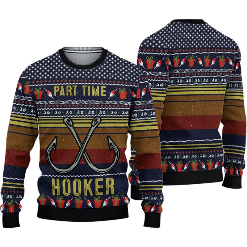Part Time Hooker Fishing Ugly Knitted Christmas 3d Sweater — Chandails pour hommes
