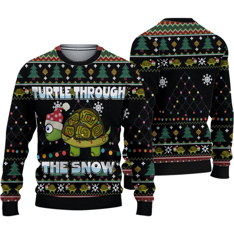 Turtle Through Snow Ugly Knitted Christmas 3d Sweater — Chandails pour hommes