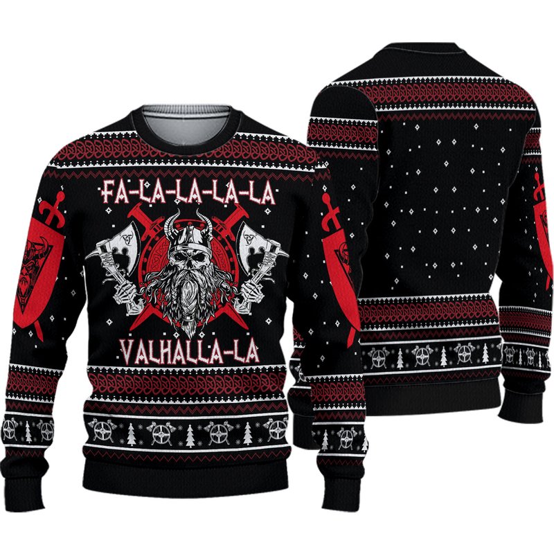 Viking Valhalla Ugly Knitted Christmas Ugly Sweater — Chandails pour hommes