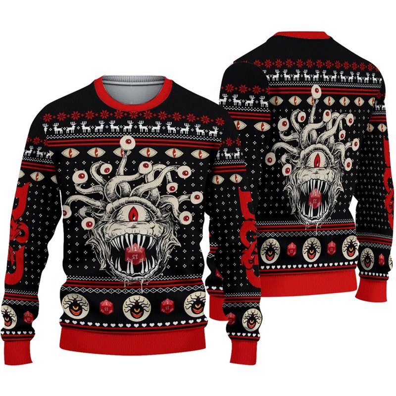D20 Dungeons & Dragons Monster Ugly Knitted Christmas 3d Sweater — Chandails pour hommes
