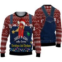 Just A Girl Who Loves Chickens Ugly Knitted Christmas 3d Sweater