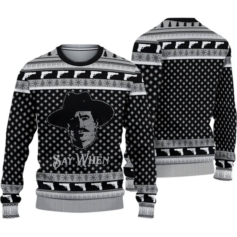 Tombstone Say When Ugly Knitted Christmas 3d Sweater — Chandails pour hommes