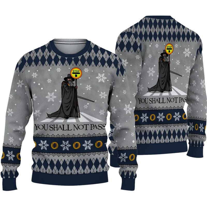 Lord Of The Ring You Shall Not Pass Ugly Knitted Christmas 3d Sweater — Chandails pour hommes