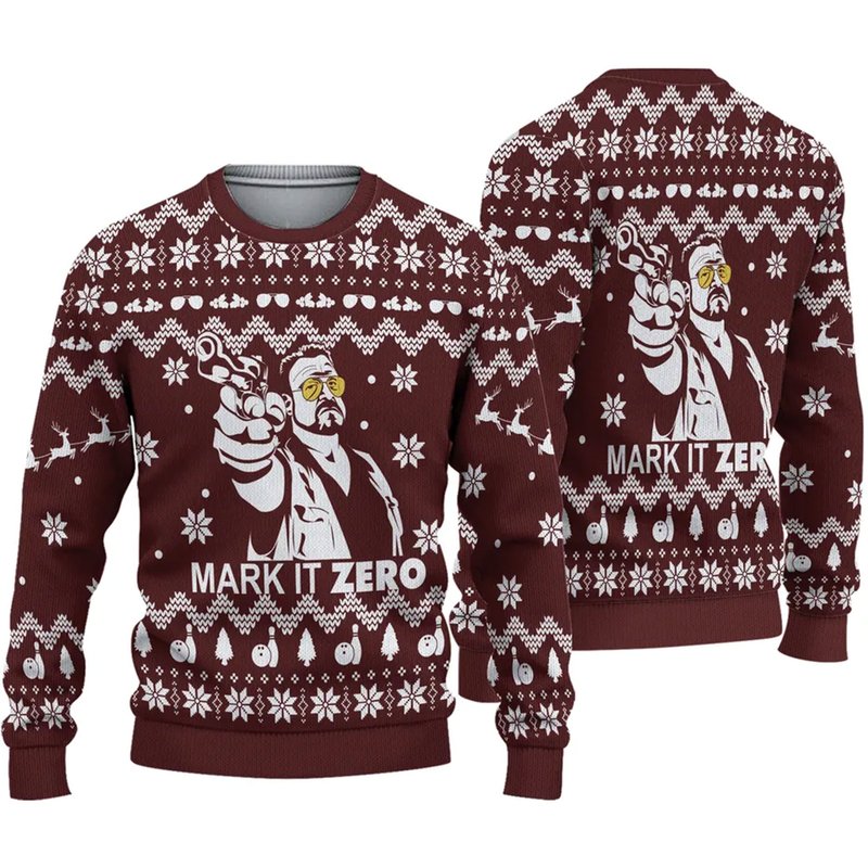 Mark It Zero The Big Lebowski Ugly Knitted Christmas 3d Sweater — Chandails pour hommes