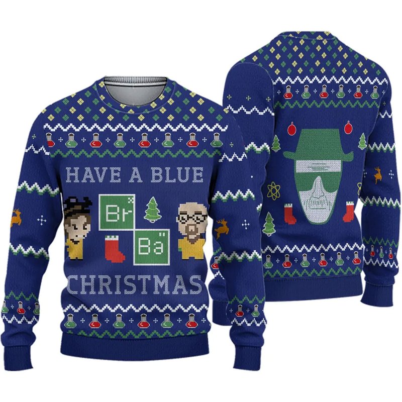 Have A Blue Christmas Breaking Bad Ugly Knitted Christmas 3d Sweater — Chandails pour hommes