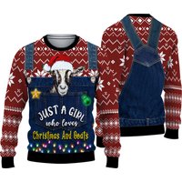 I'm Just A Girl Who Loves Goats Ugly Knitted Christmas 3d Sweater — Chandails pour hommes