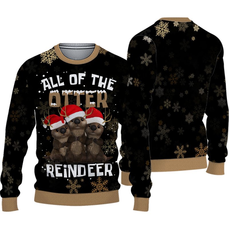 All Of The Otter Reindeer Ugly Knitted Christmas 3d Sweater — Chandails pour hommes