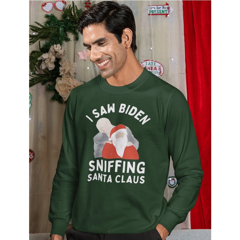 I Saw Biden Sniffing Santa Claus Sweatshirt, Biden Christmas — Sweats à capuche pour hommes