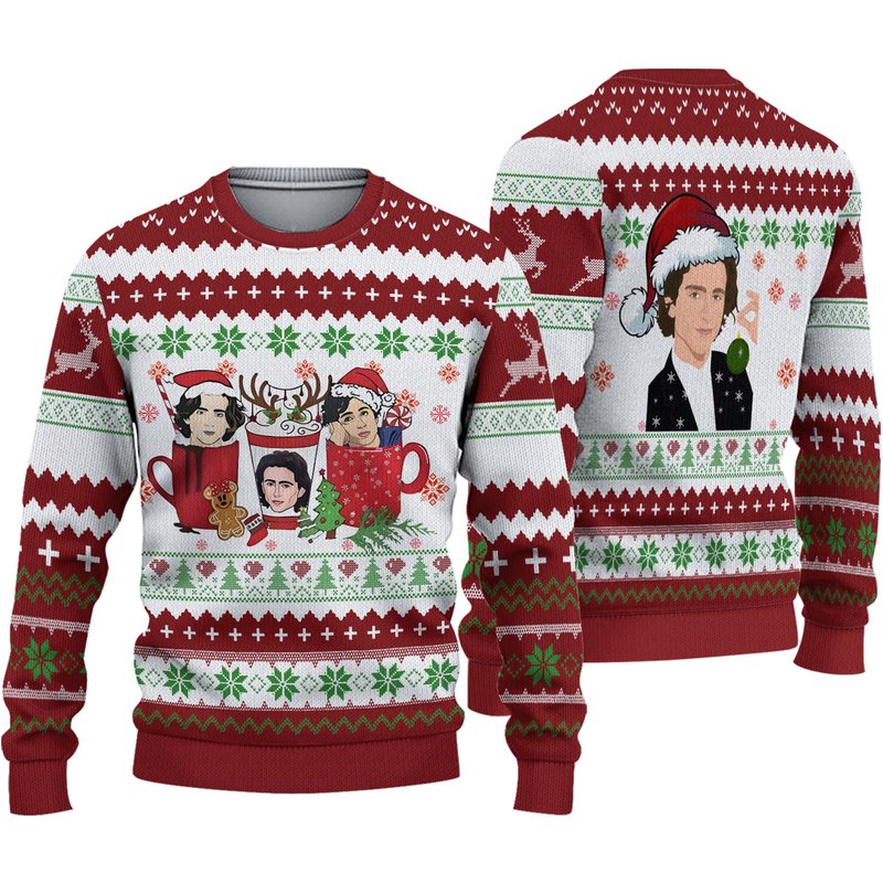 Timothée Chalamet Christmas Ugly Sweater — Chandails pour hommes