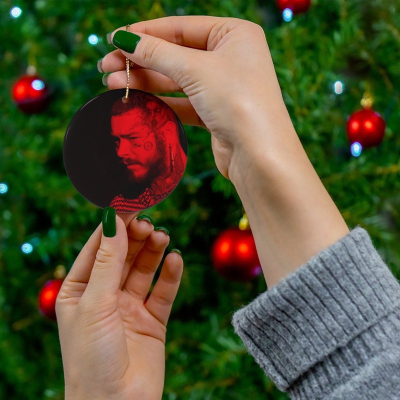 Post Malone Round Ceramic Christmas Tree Holiday Ornament — Ornaments