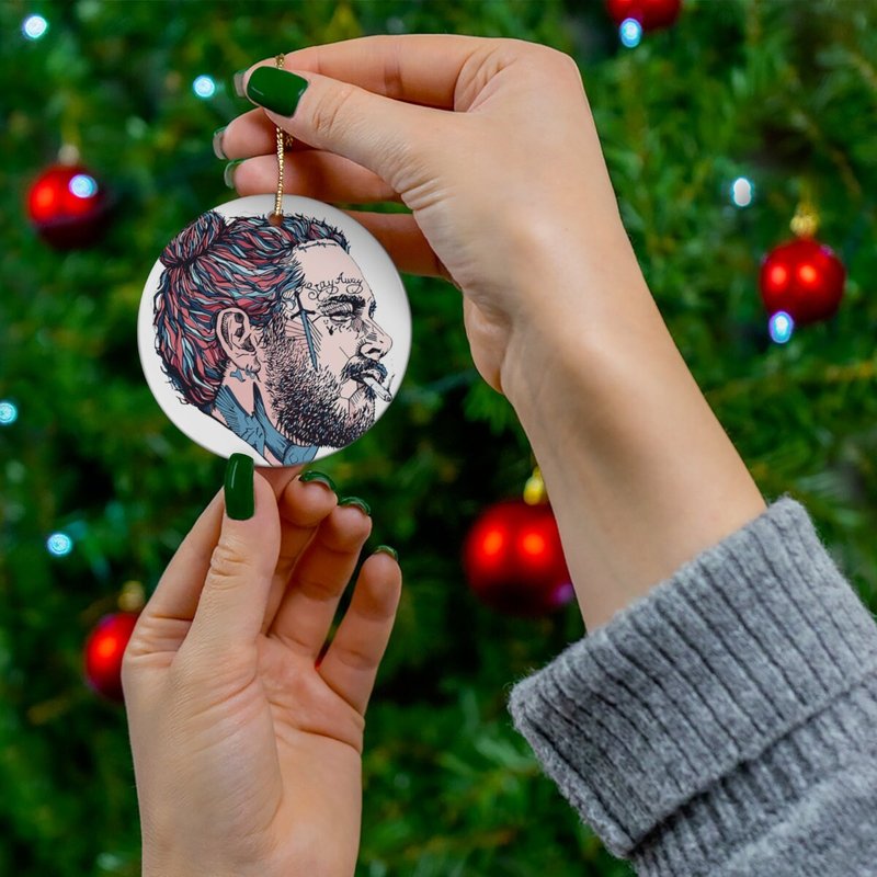 Post Malone Round Ceramic Christmas Tree Holiday Ornament — Ornements