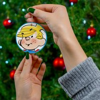Dennis The Menace Round Ceramic Christmas Tree Holiday Ornament