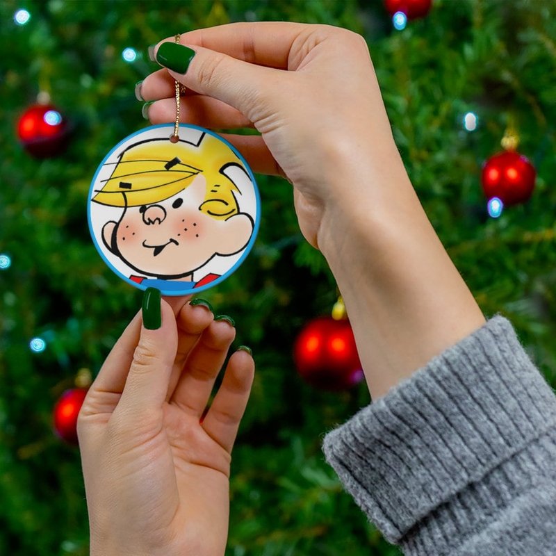 Dennis The Menace Round Ceramic Christmas Tree Holiday Ornament