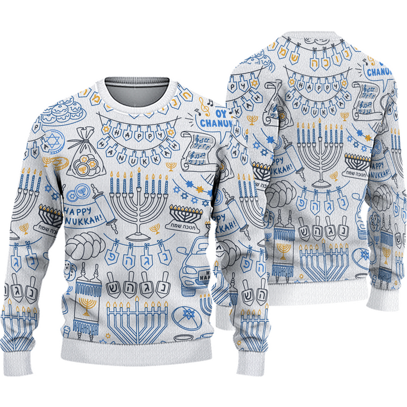 Hanukkah Light The Menorah Ugly Christmas Sweater — Chandails pour hommes