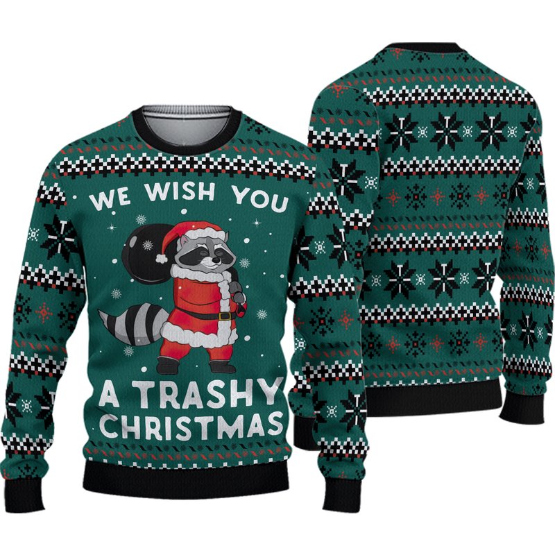 3d Raccoon Trashy Ugly Christmas Sweater — Chandails pour hommes