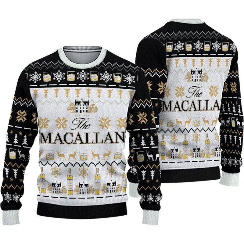 3d Macallan House 1824 Whiskey Ugly Sweater Christmas — Chandails pour hommes