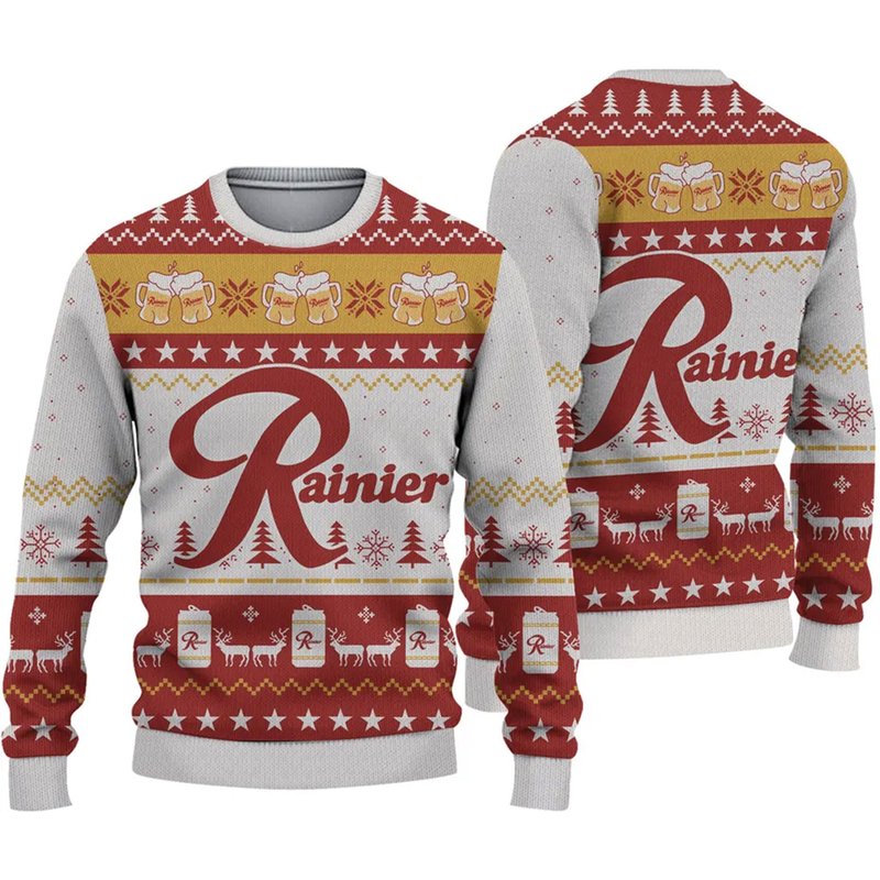 3d Rainier Beer Ugly Sweater Christmas — Sweats à capuche pour hommes
