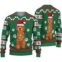 3d Golden Doodle Green Christmas Sweater — Sweats à capuche pour hommes