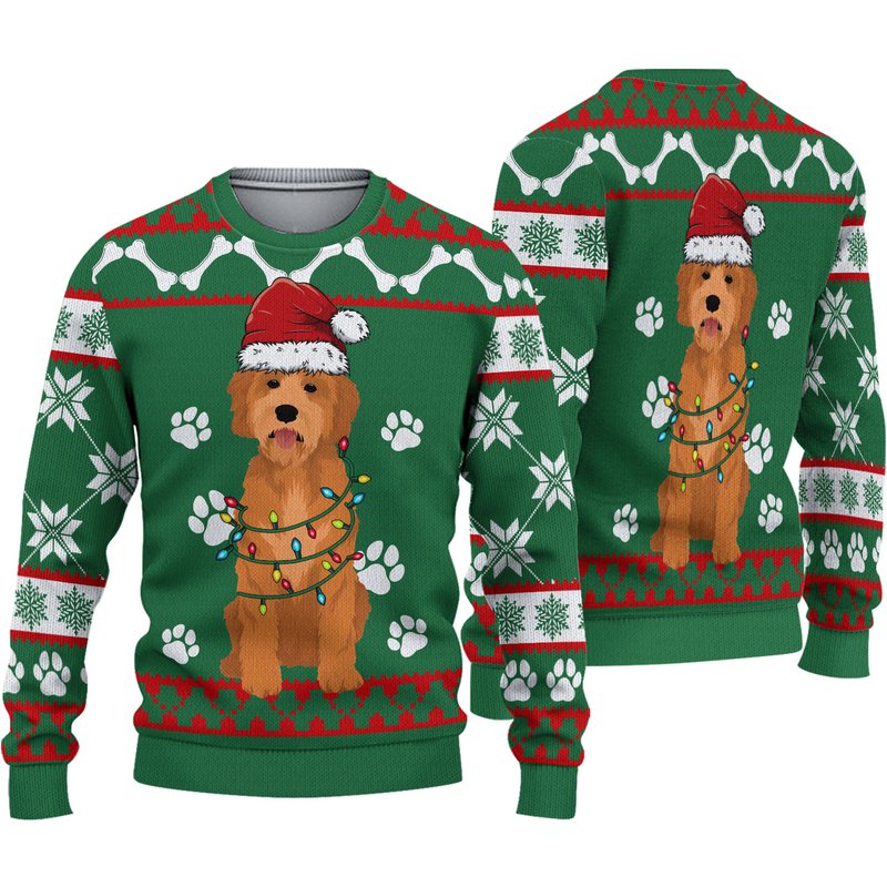 3d Golden Doodle Green Christmas Sweater