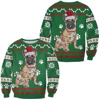 3d French Bulldog Green Christmas Sweater