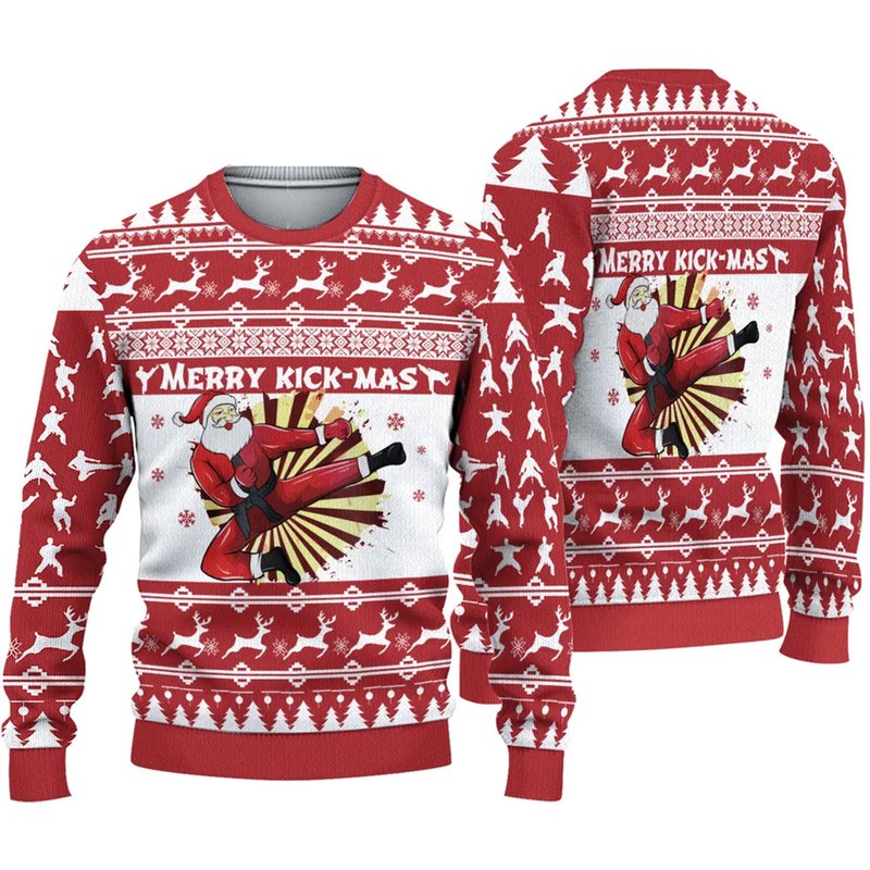 3d Karate Santa Merry Kick Mas Ugly Sweater — Chandails pour hommes