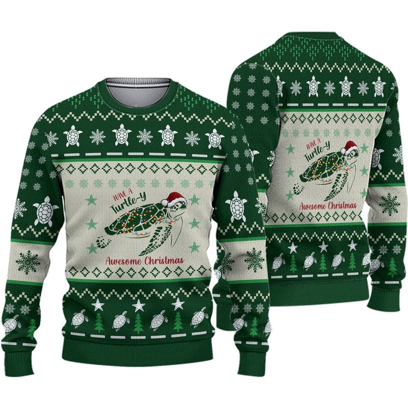 3d Have A Turtle-y Awesome Christmas Knitted Sweater — Chandails pour hommes