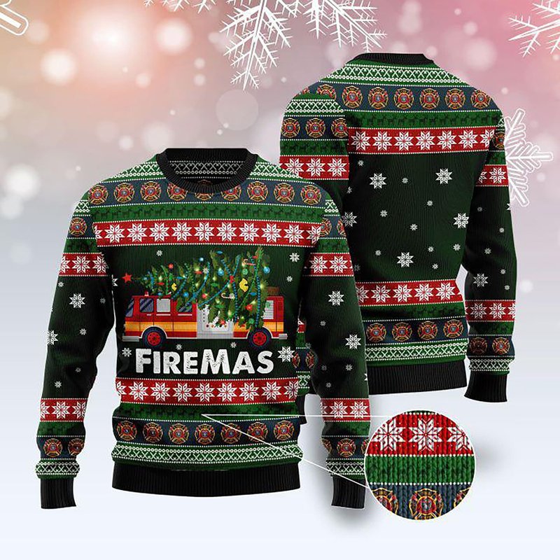 3d Firefighter Firemas Ugly Christmas Sweater — Chandails pour hommes