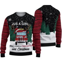 3d Just A Girl Who Loves Firefighter And Christmas Sweater — Chandails pour hommes