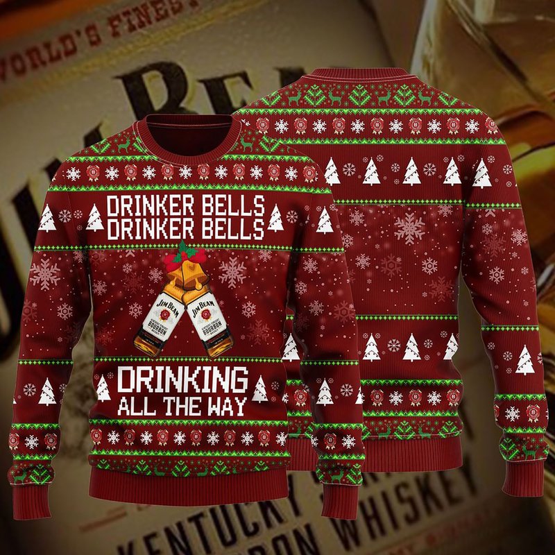 3d Jim Beam Drinker Bells Drinker Bells Drinking All The Way Sweater — Chandails pour hommes