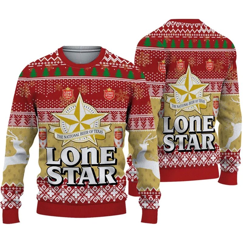 3d Lone Star Ugly Sweater Beer Drinking Christmas — Chandails pour hommes