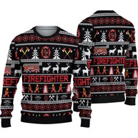 3d Firefighter Reindeer Ugly Christmas Sweater