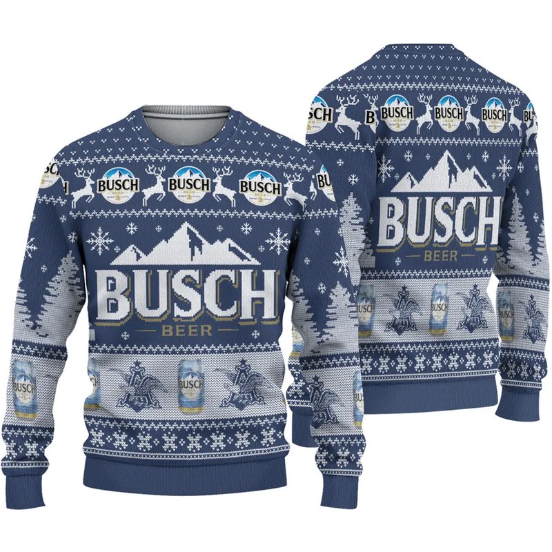 3d Busch Beer Mountain Ugly Sweater Christmas