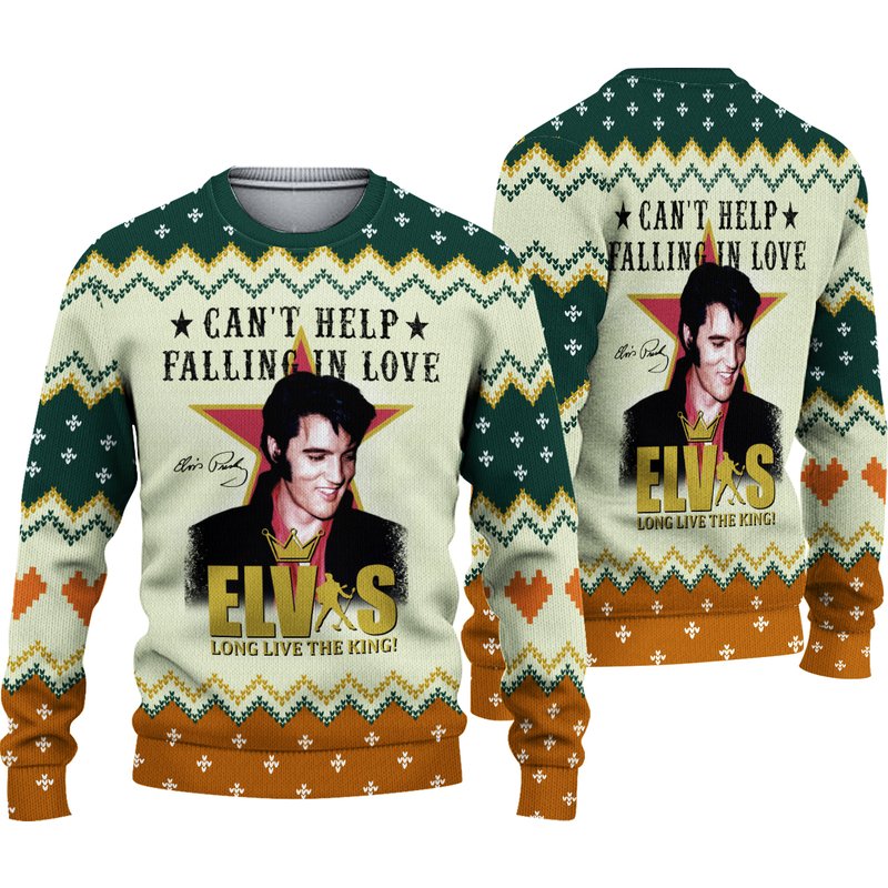 Cant Help Falling In Love Ugly Christmas Sweater, Elvis Presley Ugly Xmas Sweater — Chandails pour hommes
