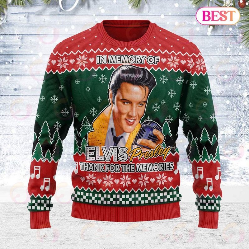 Elvis Presley King Of Rock Thank You Love Ugly Christmas Knitted Sweater — Chandails pour hommes