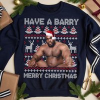 Have A Barry Merry Christmas Ugly Sweatshirt, Woods Sitting On The Bed Christmas Sweater — Sweats à capuche pour hommes