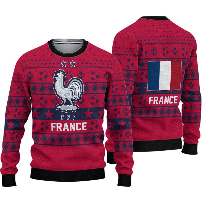France National Ugly Christmas Sweater World Cup Soccer Team, Qatar World Cup 2022 3d Sweater — Chandails pour hommes