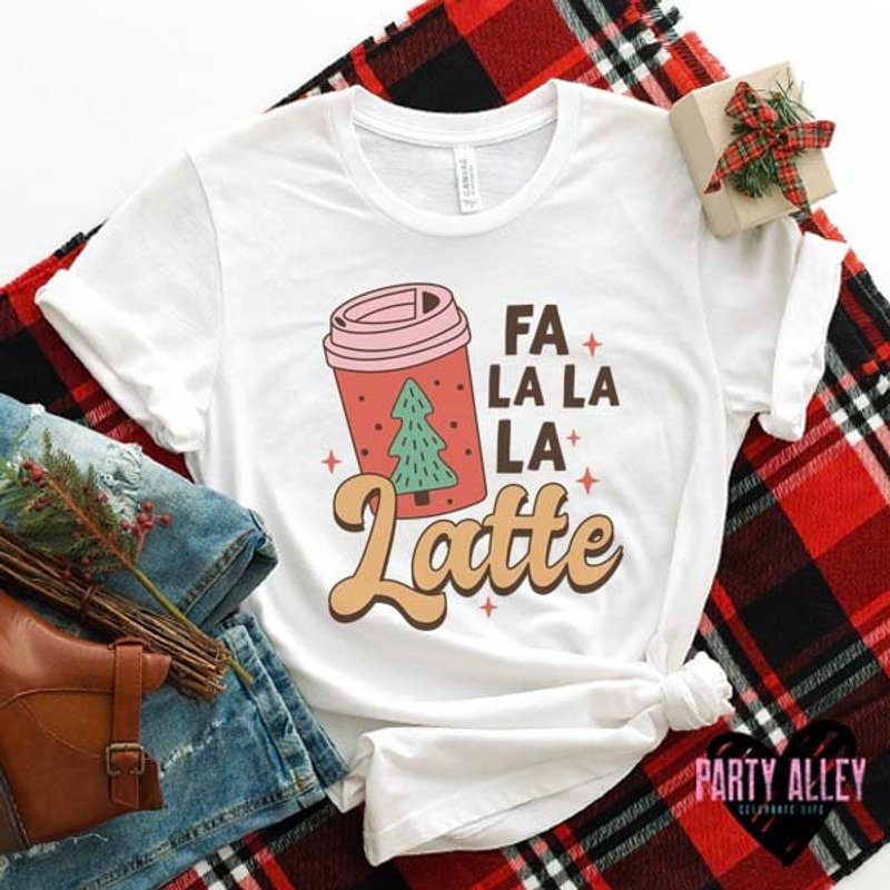 Fa La La Latte Christmas Coffee Tee - Festive Drink — Mens T Shirts