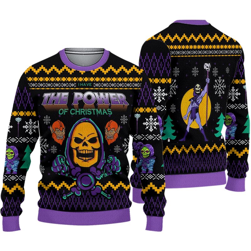 The Power Of Christmas Skeletor Ugly Christmas 3d Sweater — Chandails pour hommes