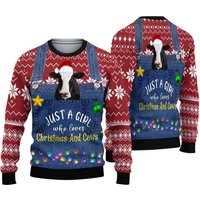 Just A Girl Who Loves Christmas And Cows Ugly Christmas Sweater 3d — Mens Sweaters