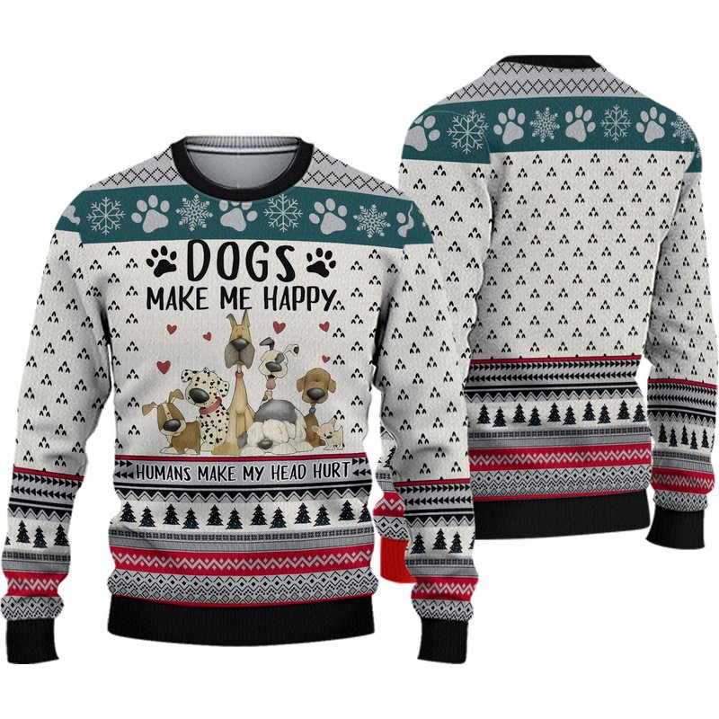 Dogs Make Me Happy Ugly Christmas Sweater — Chandails pour hommes