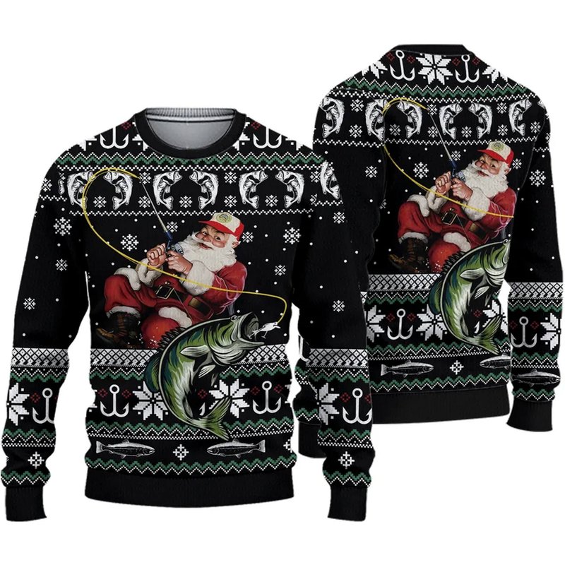 Santa Claus Fishing Ugly Christmas Sweater — Chandails pour hommes